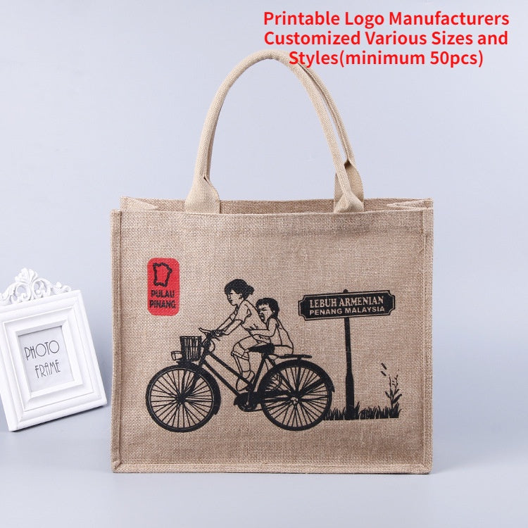 【Professional Customization】Production of Burlap Bags Printed Portable Linen Shopping Bags Jute BagPrintable Logo Manufacturers Customized Various Sizes and Styles(minimum 50pcs)