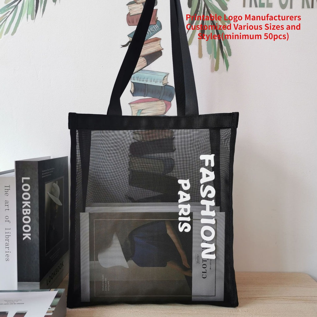 【Professional Customization】Spot Mesh Shopping Bags Customized Ladies Bags Clothing Stores Green Bags Folding Stereo Bags SupportPrintable Logo Manufacturers Customized Various Sizes and Styles(minimum 50pcs)