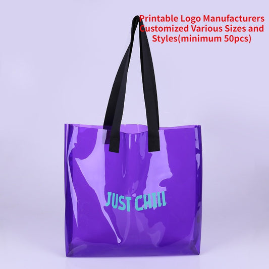 【Professional Customization】Color Transparent PVC Handbag Transparent PVC Jelly Bag Waterproof Single Shoulder PVC Membrane Bag Printable Logo Manufacturers Customized Various Sizes and Styles(minimum 50pcs)