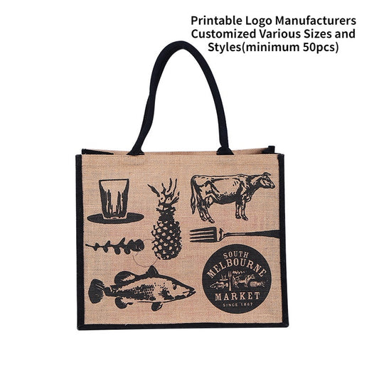 【Professional Customization】Creative Retro Pocket Waterproof Jute Shopping Bag Customized Advertising Portable Gift Sack CustomizationPrintable Logo Manufacturers Customized Various Sizes and Styles(minimum 50pcs)