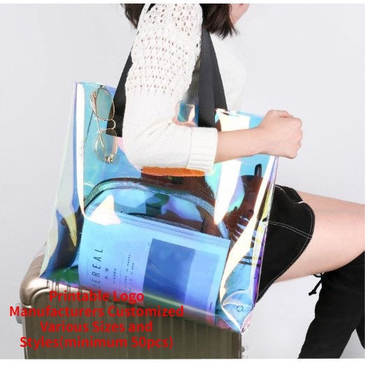 【Professional Customization】Dazzling Color PVC Handbag Laser Shopping Gifts Cosmetics Daily Necessities Clothing Package Printable Logo Manufacturers Customized Various Sizes and Styles(minimum 50pcs)