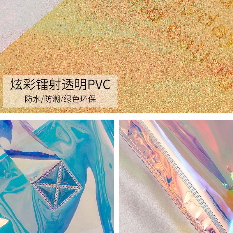 【Professional Customization】Transparent PVC Laser Magic Handbag Shopping Jelly Bag Net Red Gift Plastic Bag Printable Logo Manufacturers Customized Various Sizes and Styles(minimum 50pcs)