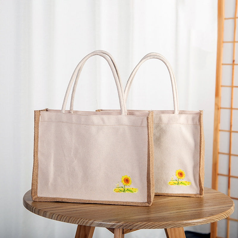 【Professional Customization】Linen Bag Linen Shopping Bag Literary Small Fresh Bag Retro Canvas Custom Logo Cloth Bag Cotton And Linen Printable Logo Manufacturers Customized Various Sizes and Styles(minimum 50pcs)