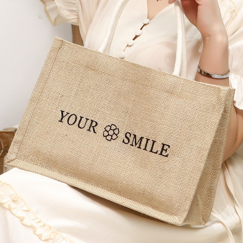 【Professional Customization】Linen Bag In Stock Good Product Retro Jute Hand-held Shopping Bag Custom Logo Text No Print Cross BorderPrintable Logo Manufacturers Customized Various Sizes and Styles(minimum 50pcs)