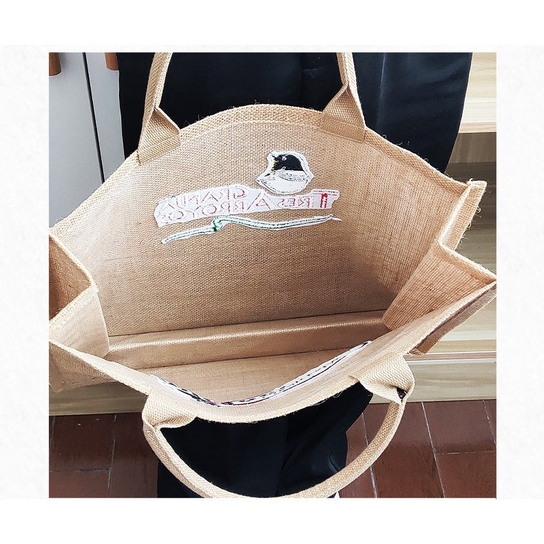 【Professional Customization】Customized Embroidered Jute Shopping Bags Hand-held Tea Drinks Gift Packages Sacks and Jute Bags Storage Bags Wholesale Printable Logo Manufacturers Customized Various Sizes and Styles(minimum 50pcs)