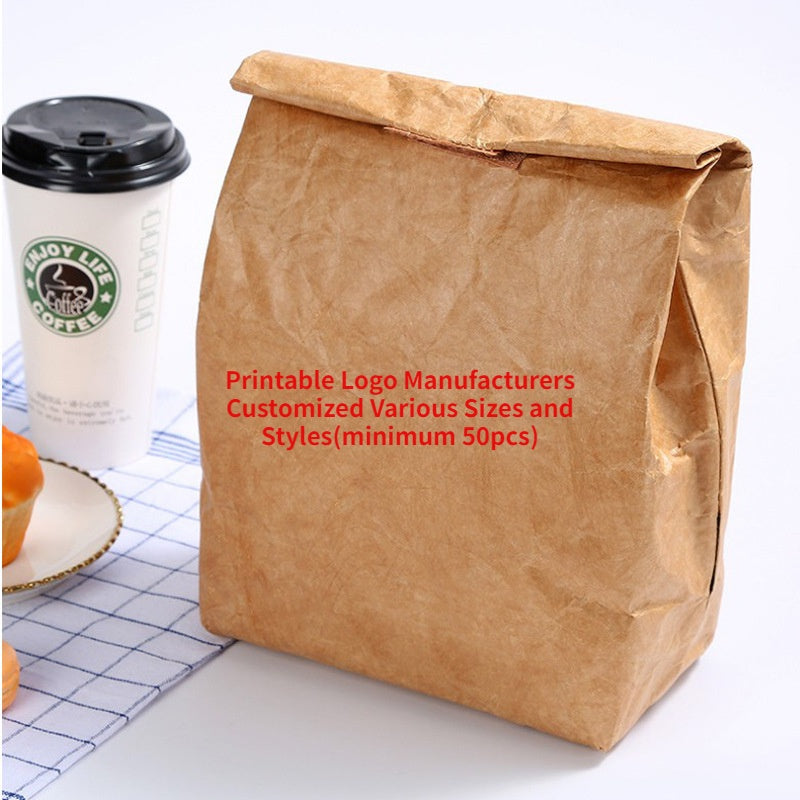 【Professional Customization】Factory Customized Kraft Paper Lunch Bag Environmental Friendly And Digestible DuPont Paper Aluminum Film Lunch Box BagPrintable Logo Manufacturers Customized Various Sizes and Styles(minimum 50pcs)