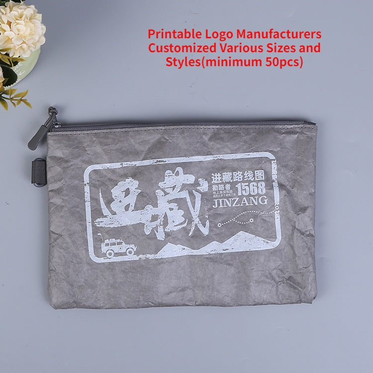 【Professional Customization】Factory Spot  Retro Thickened Simple DuPont Paper Bag Customized Printing Tear Resistant Pen Bag Stationery BoxPrintable Logo Manufacturers Customized Various Sizes and Styles(minimum 50pcs)