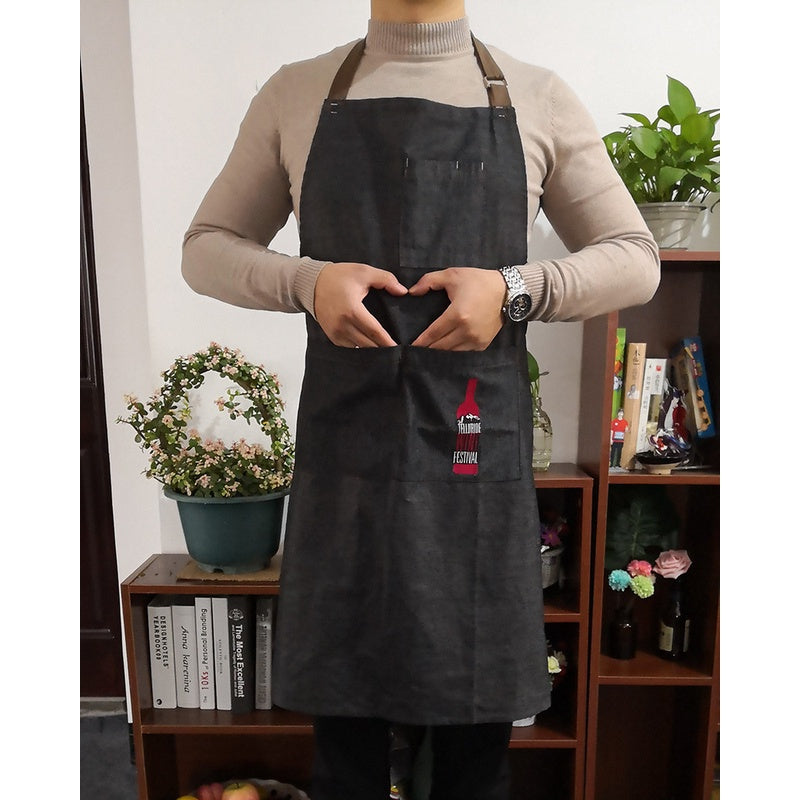 【Professional Customization】2021 New Nordic Style Apron Dark Denim Simple Adult Anti-pollution and Anti-oil Work Advertisement ApronPrintable Logo Manufacturers Customized Various Sizes and Styles(minimum 50pcs)