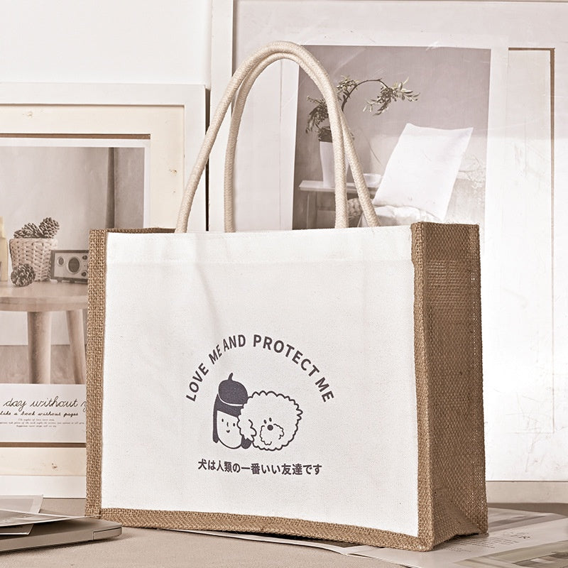 【Professional Customization】Canvas Bag Spot Cotton Handbag Japanese Shopping Bag Linen Bag Gift Cartoon Custom Logo Linen BagPrintable Logo Manufacturers Customized Various Sizes and Styles(minimum 50pcs)