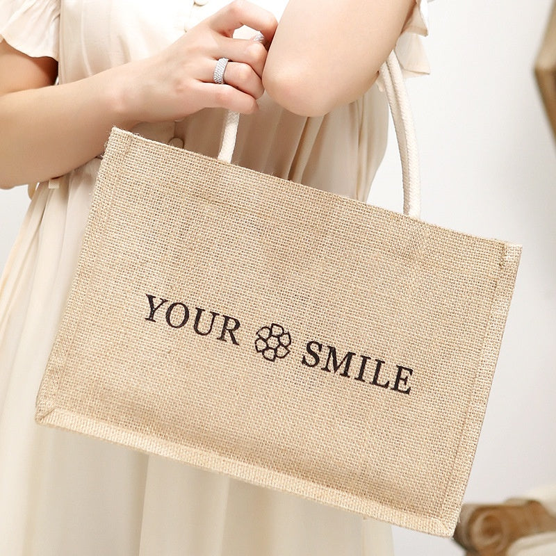 【Professional Customization】Spot Linen Handbag Personality Advertising Jute Bag Canvas Retro Cladding Linen BagPrintable Logo Manufacturers Customized Various Sizes and Styles(minimum 50pcs)