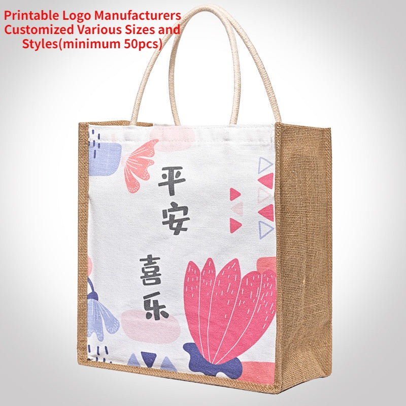 【Professional Customization】Spot Printed Handbags To Work Cotton Shopping Bag Text One-shoulder Linen Collection Canvas BagPrintable Logo Manufacturers Customized Various Sizes and Styles(minimum 50pcs)