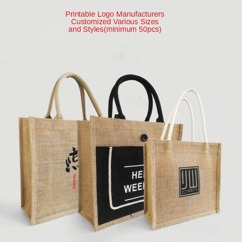 【Professional Customization】Linen Bag Custom Linen Gift Bag Custom Logo Pattern Jute Handbag Custom Environmental Protection Coarse Linen Bag Printable Logo Manufacturers Customized Various Sizes and Styles(minimum 50pcs)