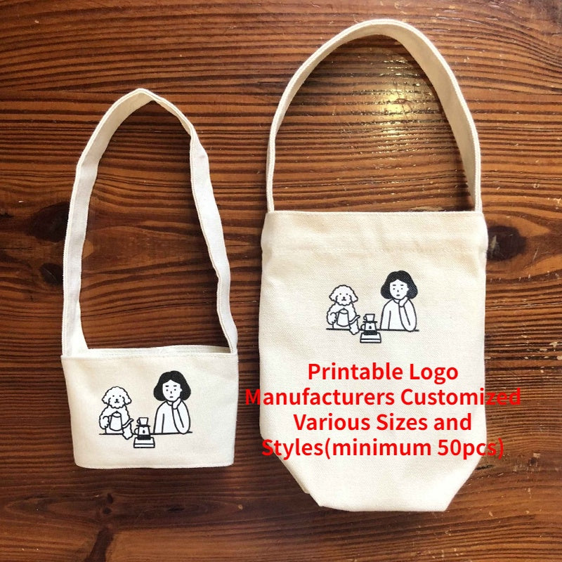 【Professional Customization】Hand-held Cup Cover Coffee Cup Cover Customized Milk Tea Cup Bag Hand In Hand Bag Canvas Water Cup Bag Printable Logo Manufacturers Customized Various Sizes and Styles(minimum 50pcs)