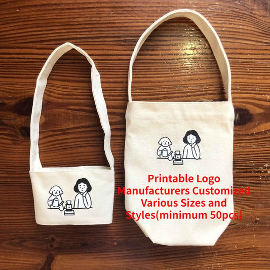 【Professional Customization】Hand-held Cup Cover Coffee Cup Cover Customized Milk Tea Cup Bag Hand In Hand Bag Canvas Water Cup Bag Printable Logo Manufacturers Customized Various Sizes and Styles(minimum 50pcs)