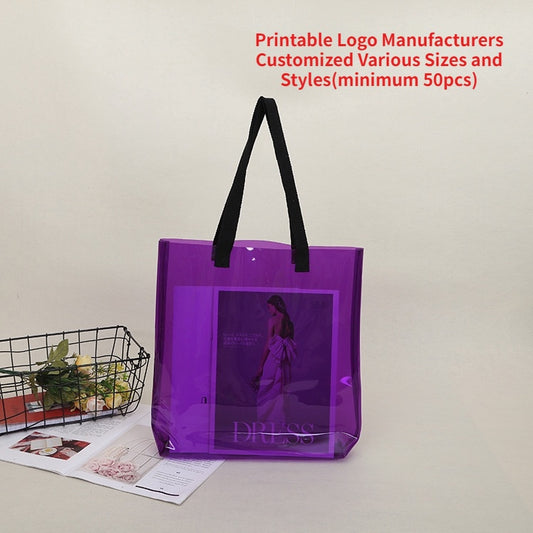 【Professional Customization】Transparent PVC Handbag Custom Eco-friendly Shopping Bag Creative Net Red Bag Color Hand Jelly Bag Printable Logo Manufacturers Customized Various Sizes and Styles(minimum 50pcs)