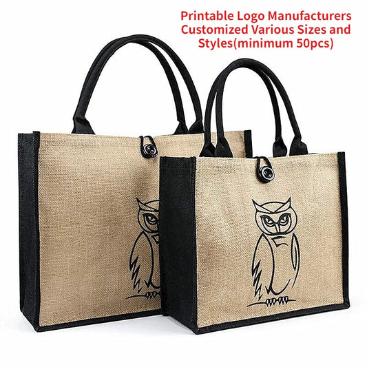 【Professional Customization】Bags Foreign Trade Vintage Jute Fabric Tote Bag Portable Shopping Custom Logo Waterproof Film Covered SacksPrintable Logo Manufacturers Customized Various Sizes and Styles(minimum 50pcs)