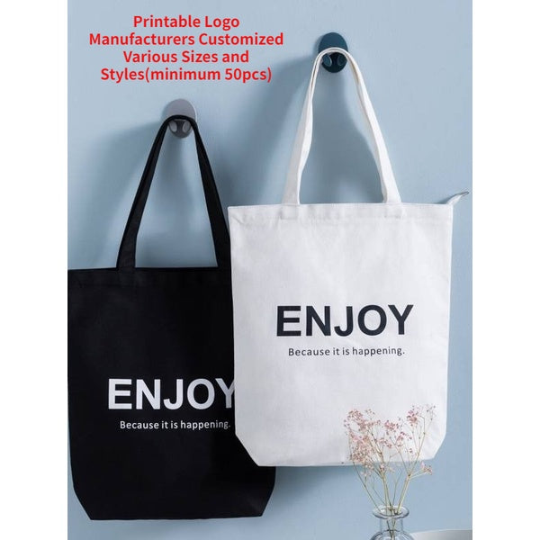 【Professional Customization】Portable Canvas Bag Cloth Bag Ins Portable Folding Grocery Shopping Bag Simple Super Large Capacity Shopping Bag Printable Logo Manufacturers Customized Various Sizes and Styles(minimum 50pcs)