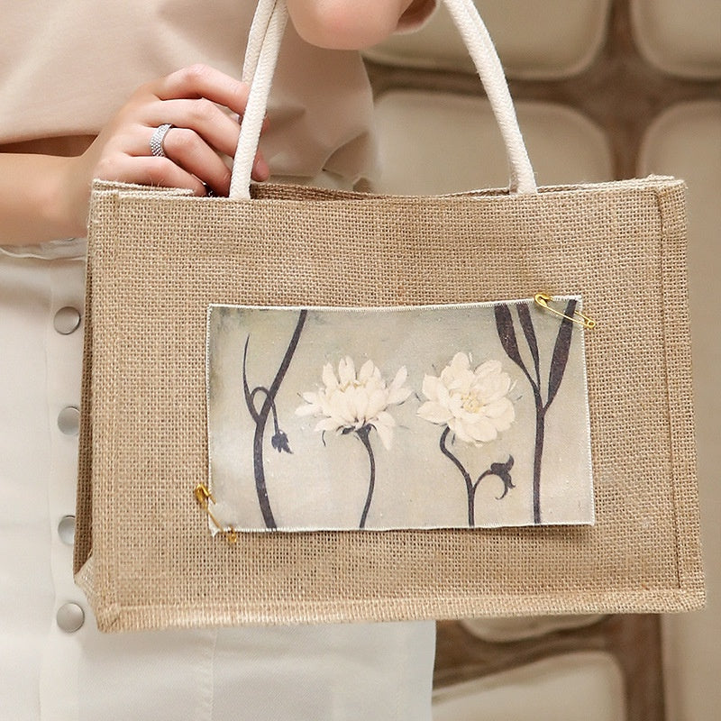 【Professional Customization】Spot Linen Handbag Personality Advertising Jute Bag Canvas Retro Cladding Linen BagPrintable Logo Manufacturers Customized Various Sizes and Styles(minimum 50pcs)