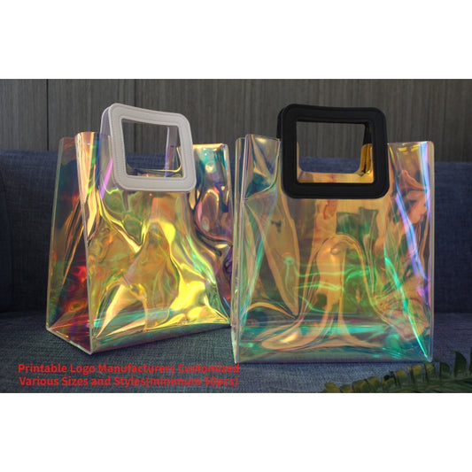 【Professional Customization】Colorful Pvc Laser Portable Shopping Bags with Handbags Advertising Gifts Cosmetics Jelly Bags Printable Logo Manufacturers Customized Various Sizes and Styles(minimum 50pcs)