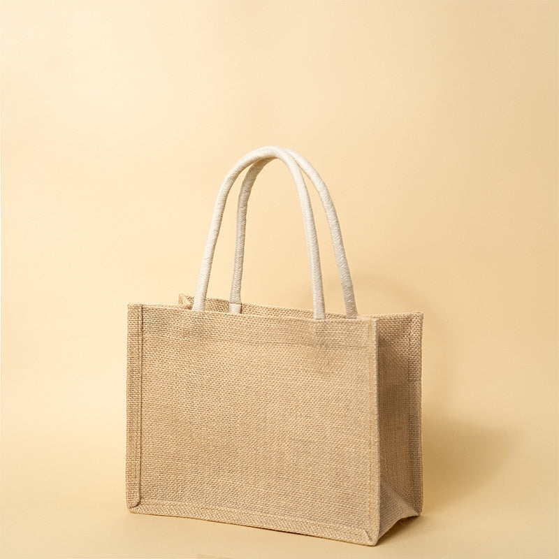 【Professional Customization】Factory Direct Supply Spot Blank Linen Tote Bag Jute Environmental Protection Shopping Linen Bag Film Waterproof HandbagPrintable Logo Manufacturers Customized Various Sizes and Styles(minimum 50pcs)