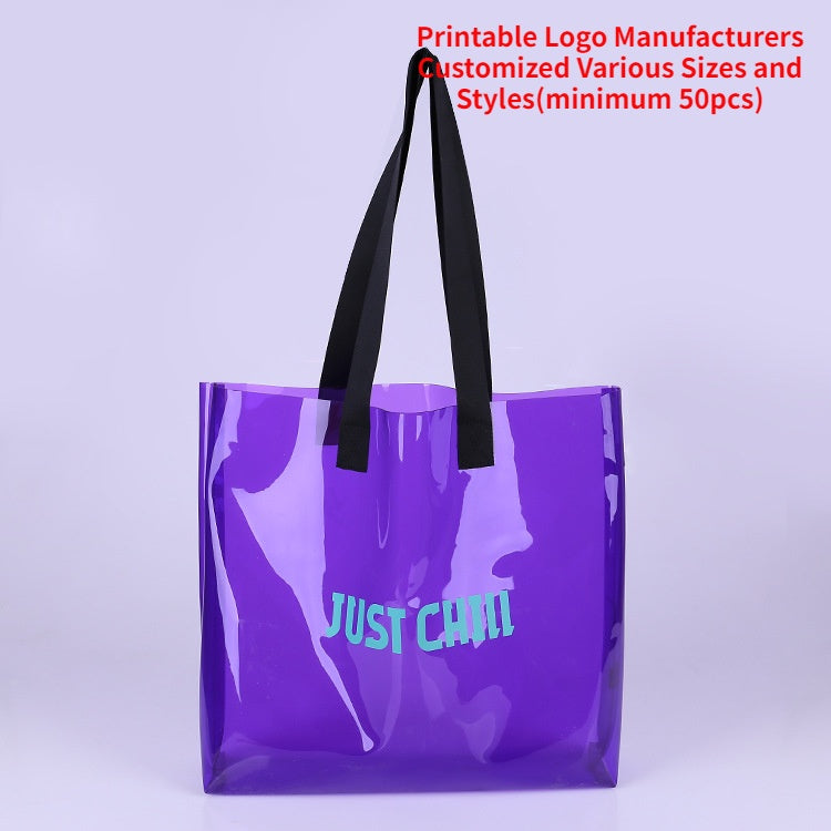 【Professional Customization】Cross-border Color Transparent PVC Handbag Transparent PVC Jelly Bag Shoulder PVC Film BagPrintable Logo Manufacturers Customized Various Sizes and Styles(minimum 50pcs)