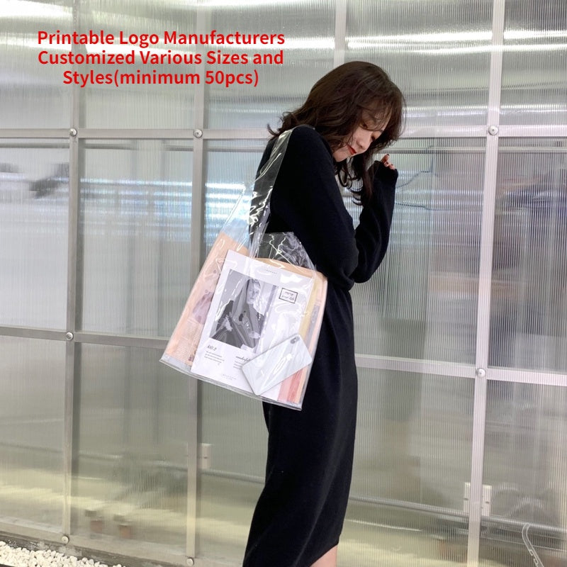 【Professional Customization】Network Red Pvc Transparent Bag Women's Handbags Ins Plastic Packaging Gift Bag Clothes One-shoulder Hand-made Printable Logo Manufacturers Customized Various Sizes and Styles(minimum 50pcs)