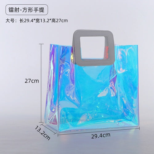 【Professional Customization】PVC New Red Pu Handbag Transparent Jelly Bag Colorful Radium Shooter Bag Gift Bag Printable Logo Manufacturers Customized Various Sizes and Styles(minimum 50pcs)