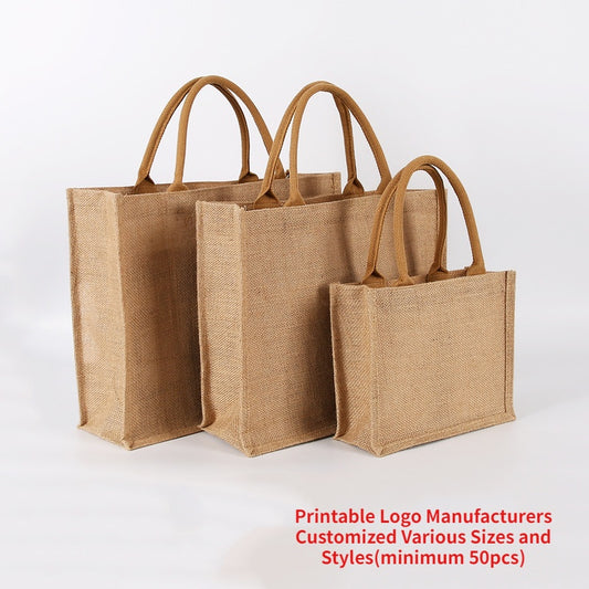 【Professional Customization】Yellow Linen Handbag Imitation Linen Bag High-density Coated Fabric Core Hand-held Printable Logo Manufacturers Customized Various Sizes and Styles(minimum 50pcs)