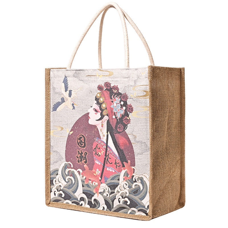 【Professional Customization】Chinese Style Printed Tote Bag New National Fashion Canvas Bag National Style Shopping Bag Beijing Opera CreativePrintable Logo Manufacturers Customized Various Sizes and Styles(minimum 50pcs)