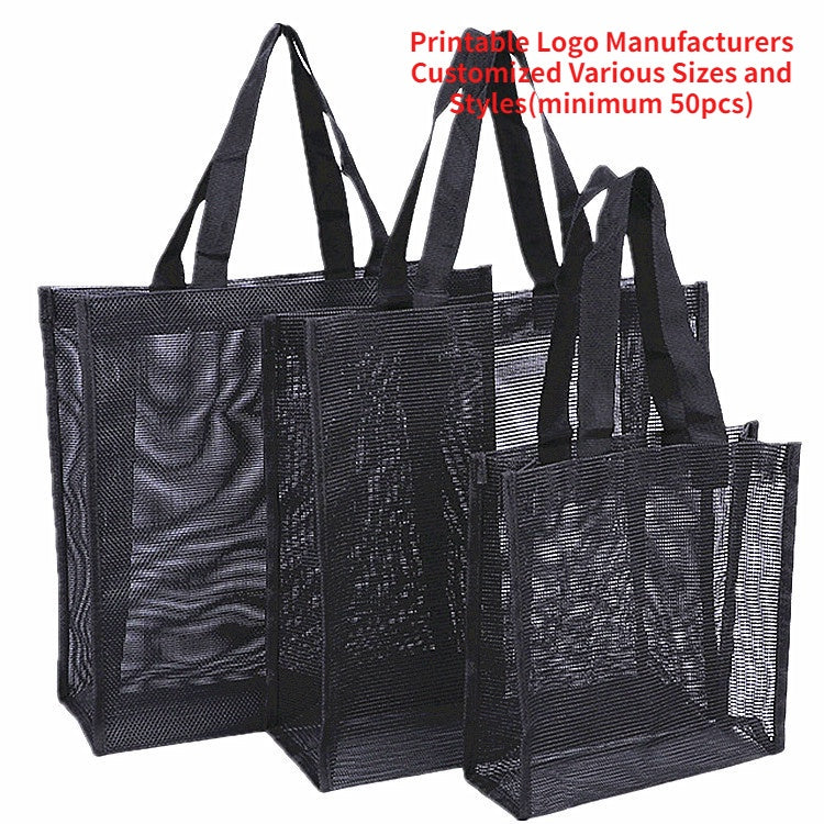 【Professional Customization】Customized Logo Mesh Shopping Bag Transparent Mesh Large Capacity Storage Bag Nylon Handbag Waterproof Beach BagPrintable Logo Manufacturers Customized Various Sizes and Styles(minimum 50pcs)