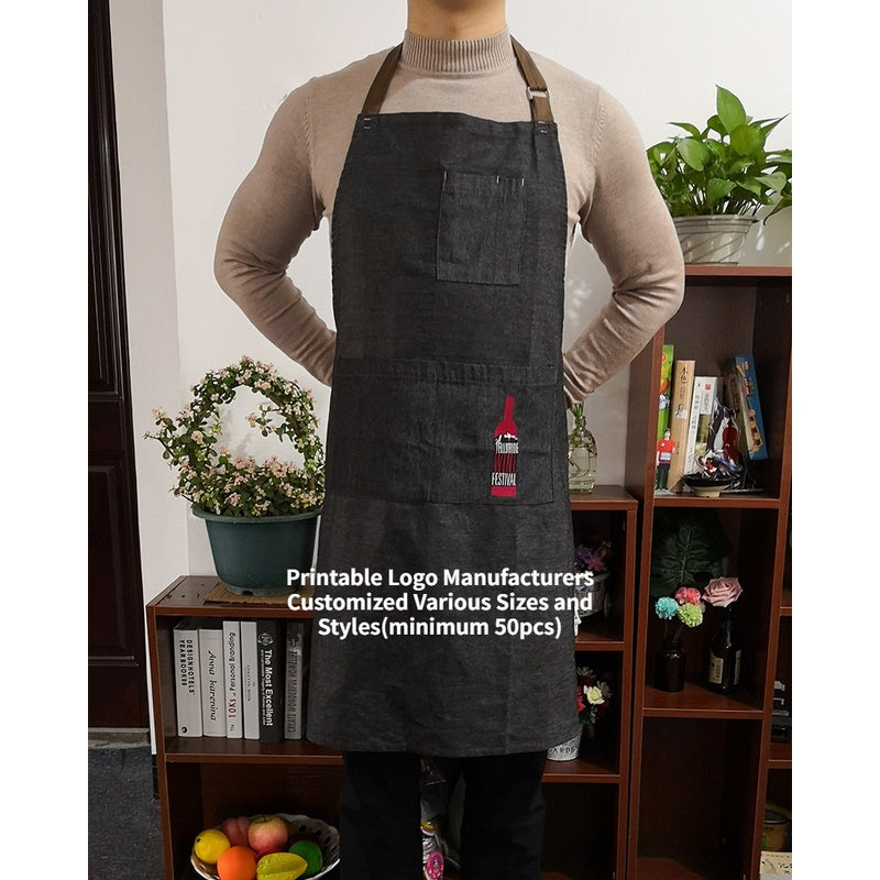 【Professional Customization】2021 New Nordic Style Apron Dark Denim Simple Adult Anti-pollution and Anti-oil Work Advertisement ApronPrintable Logo Manufacturers Customized Various Sizes and Styles(minimum 50pcs)