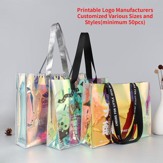 【Professional Customization】Handbag Custom Logo Transparent Plastic Jelly Colorful Gift Magic Net Red Bag PVC Radium Shooter Bag Wholesale Printable Logo Manufacturers Customized Various Sizes and Styles(minimum 50pcs)