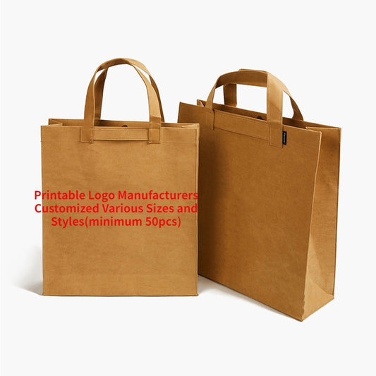 【Professional Customization】New DuPont Paper Handbag Leisure Shopping Bag Washable Kraft Paper Shoulder BagPrintable Logo Manufacturers Customized Various Sizes and Styles(minimum 50pcs)