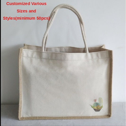 【Professional Customization】Jute Shopping Bag Linen Bag Small Fresh Bag Vintage Canvas Bag Cotton Hemp Shopping Bag Printable Logo Manufacturers Customized Various Sizes and Styles(minimum 50pcs)