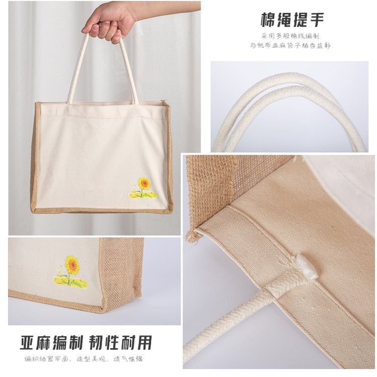 【Professional Customization】Linen Bag Linen Shopping Bag Literary Small Fresh Bag Retro Canvas Custom Logo Cloth Bag Cotton And Linen Printable Logo Manufacturers Customized Various Sizes and Styles(minimum 50pcs)