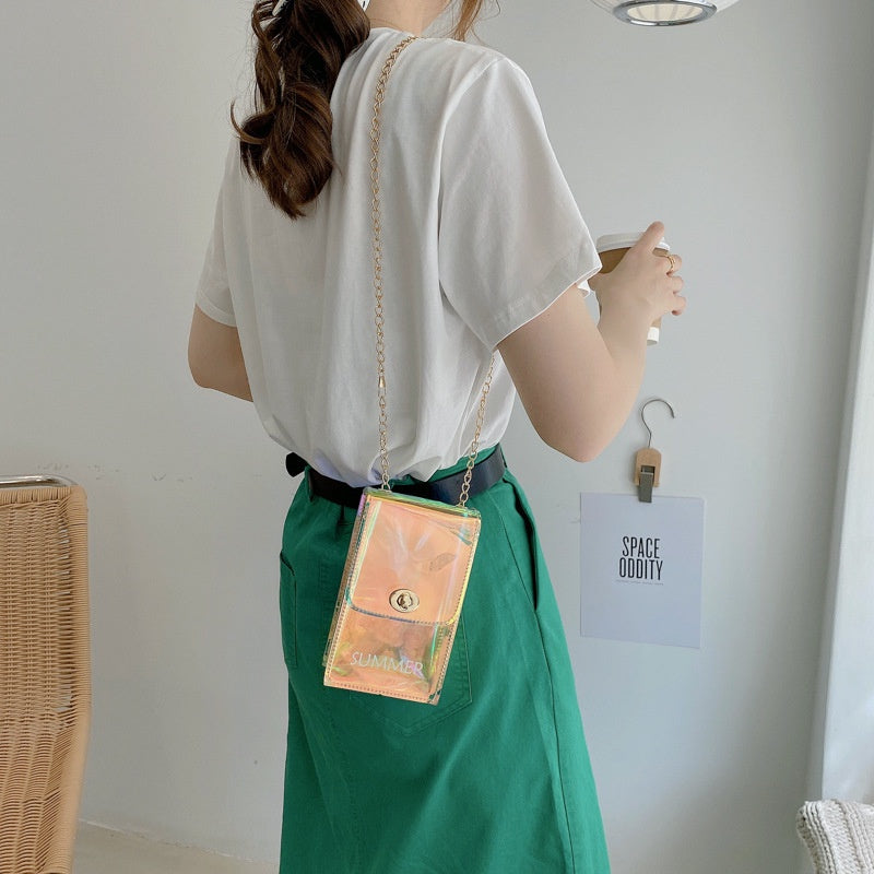 【Professional Customization】Spring/summer 2021 New Fashion Chain Handbag Crossbody Bag Radiation Transparent Jelly Bag Cute Change Shoulder BagPrintable Logo Manufacturers Customized Various Sizes and Styles(minimum 50pcs)