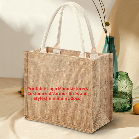 【Professional Customization】Stock Muji Hemp Bag Art Goods Jute Hand Bag Shopping Bag No Printing The Same Hemp Bag Wholesale Printable Logo Manufacturers Customized Various Sizes and Styles(minimum 50pcs)