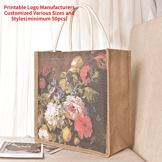 【Professional Customization】Art Canvas Bag Shoulder Bag Simple Student Leisure Backpack Linen Art Oil Painting Large-capacity Shopping Hand BagPrintable Logo Manufacturers Customized Various Sizes and Styles(minimum 50pcs)