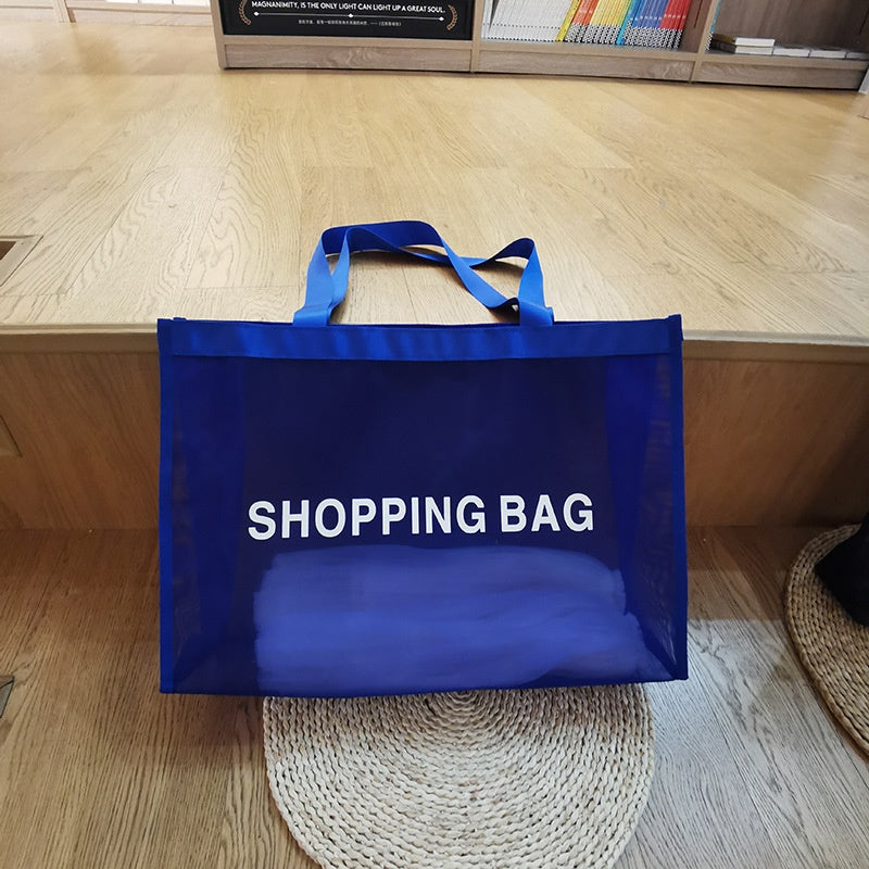 【Professional Customization】Factory Spot  Royal Blue Mesh Shopping Mall Ladies Handbag Custom LOGO Mesh BagPrintable Logo Manufacturers Customized Various Sizes and Styles(minimum 50pcs)