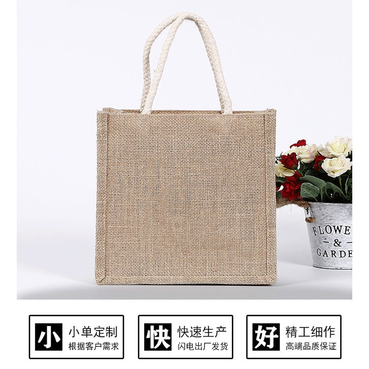 【Professional Customization】Linen Bag Custom Linen Gift Bag Custom Logo Pattern Jute Handbag Custom Environmental Protection Coarse Linen Bag Printable Logo Manufacturers Customized Various Sizes and Styles(minimum 50pcs)