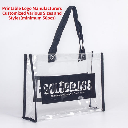 【Professional Customization】Portable Transparent Environmental Protection Color Printing PVC Bags Plastic Fashion Shopping Bags Printable Logo Manufacturers Customized Various Sizes and Styles(minimum 50pcs)