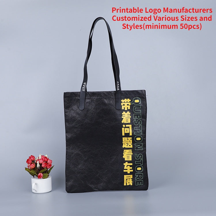 【Professional Customization】Hand-held DuPont Paper Bag DuPont Paper One-shoulder Silk Print Tote Bags Supermarket Shopping Bags In StockPrintable Logo Manufacturers Customized Various Sizes and Styles(minimum 50pcs)