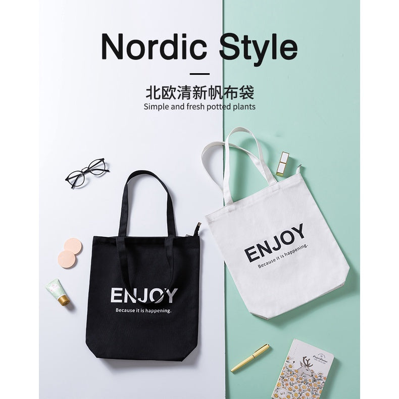 【Professional Customization】Portable Canvas Bag Cloth Bag Ins Portable Folding Grocery Shopping Bag Simple Super Large Capacity Shopping Bag Printable Logo Manufacturers Customized Various Sizes and Styles(minimum 50pcs)