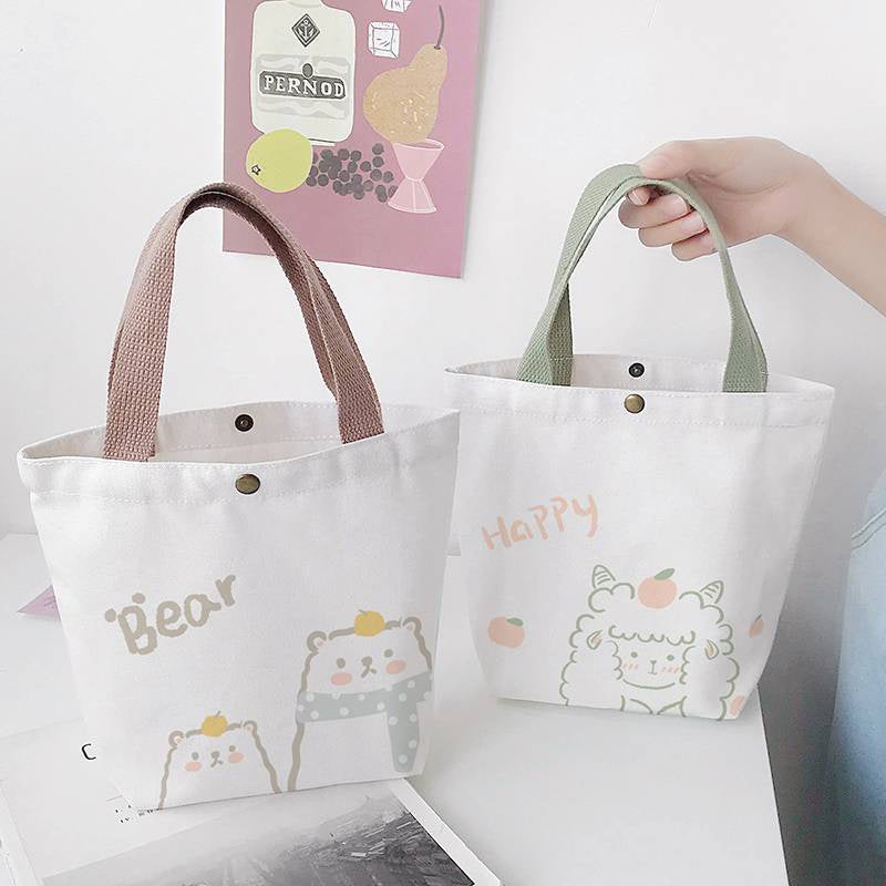 【Professional Customization】Cute Cartoon Printed Canvas Bag Ins Girl Student Joker Protection Hand Carrying Shopping Bag Large Hand-held Cotton Bag Printable Logo Manufacturers Customized Various Sizes and Styles(minimum 50pcs)