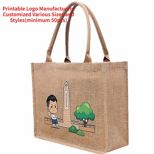 【Professional Customization】Hemp Bag Waterproof Jute Shopping Bag Retro Advertising Tableware Bag Large Capacity Cotton and Linen BagPrintable Logo Manufacturers Customized Various Sizes and Styles(minimum 50pcs)