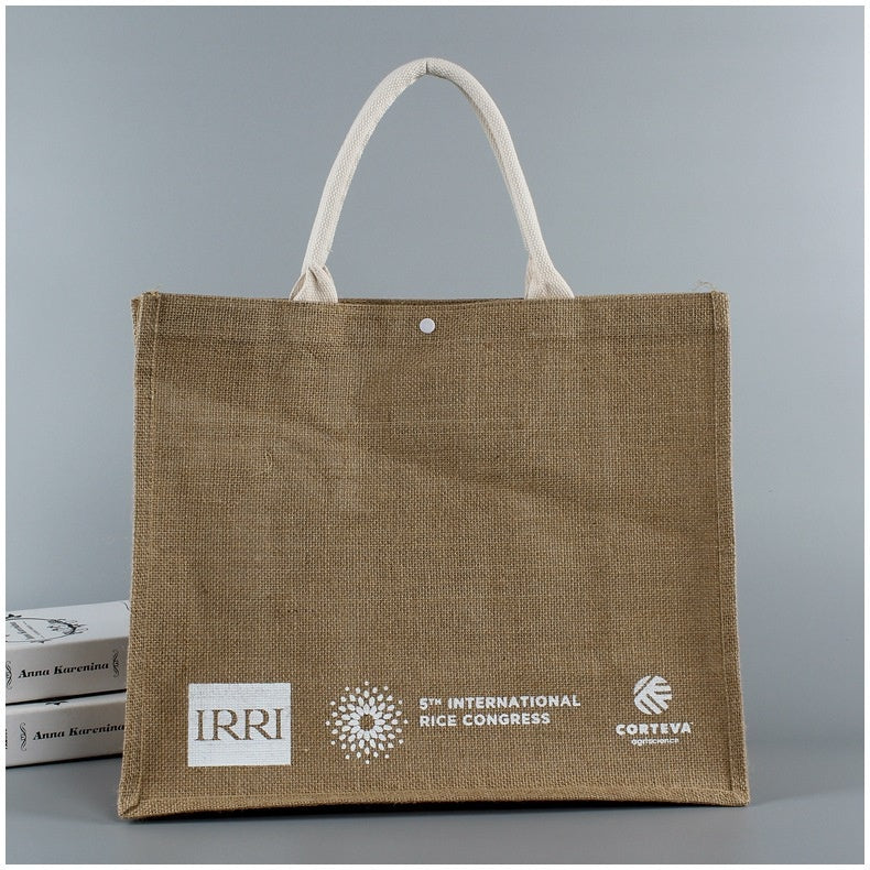 【Professional Customization】Linen Handbag Jute Gift Bag Bundle Mouth Universal Linen Button Shopping Bag Printable Logo Manufacturers Customized Various Sizes and Styles(minimum 50pcs)