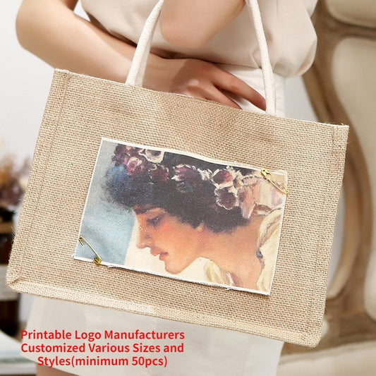 【Professional Customization】Vintage One-shoulder Linen Bag Custom-made Advertising Shopping Gift Jute Bag Printed Handbag CanvasPrintable Logo Manufacturers Customized Various Sizes and Styles(minimum 50pcs)