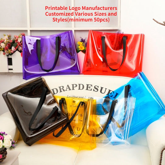 【Professional Customization】Pvc Net Red Handbag Plastic Transparent Jelly Bag One-shoulder Color Gift Bag I Clothes Shopping Bag Printable Logo Manufacturers Customized Various Sizes and Styles(minimum 50pcs)