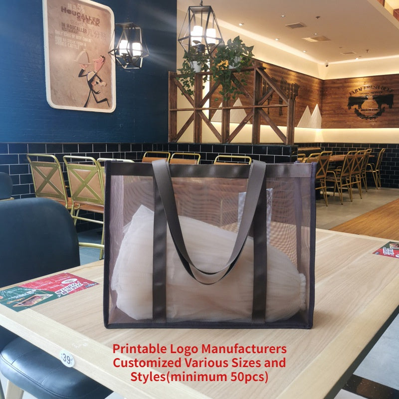 【Professional Customization】Spot Shopping Mall Handbag Clothing Store Bath Bag Nylon Transparent Mesh Shopping Bag Beach BagPrintable Logo Manufacturers Customized Various Sizes and Styles(minimum 50pcs)