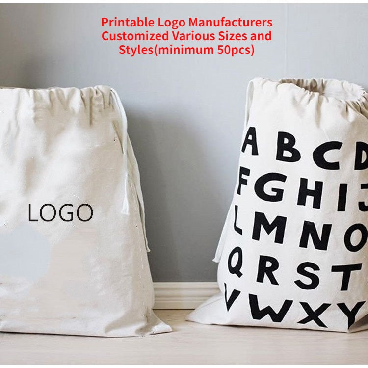 【Professional Customization】Cotton Bag Rope Bag Plus Large Cotton Linen Storage Bag Canvas Travel Clothes Shoes Finishing Bag Bundle Pocket Printable Logo Manufacturers Customized Various Sizes and Styles(minimum 50pcs)